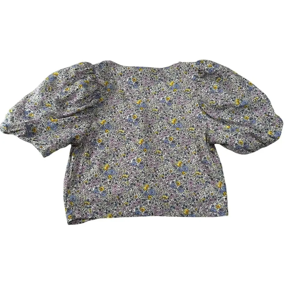 Levi's V-Neck Ditzy Floral Print Crop Button Up Blouse Size S Puff Sleeve Boxy